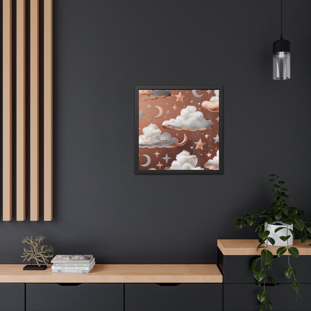 Cozy Celestial Framed Poster, Dreamy Nursery Artwor, Gift for Astronomers