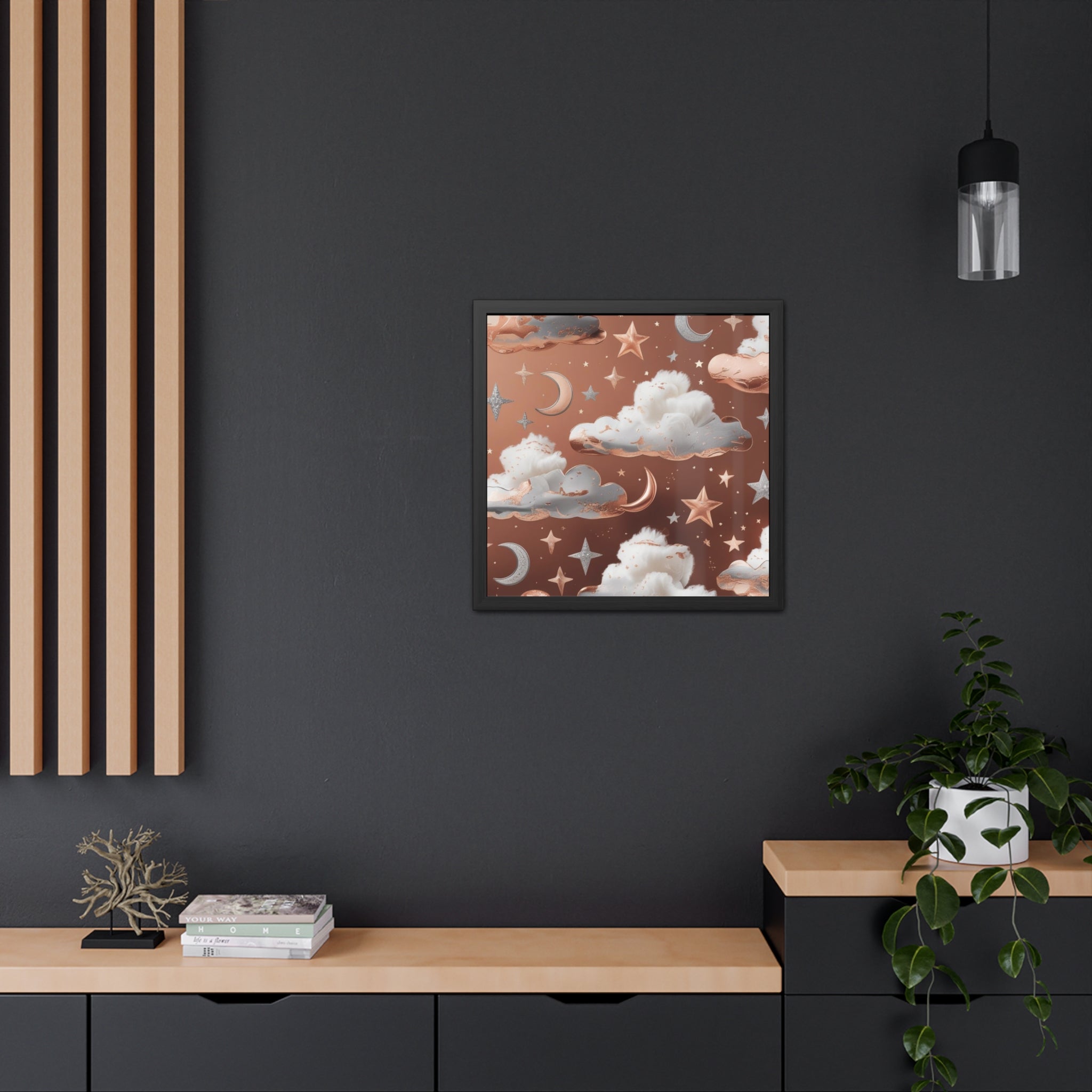 Cozy Celestial Framed Poster, Dreamy Nursery Artwor, Gift for Astronomers