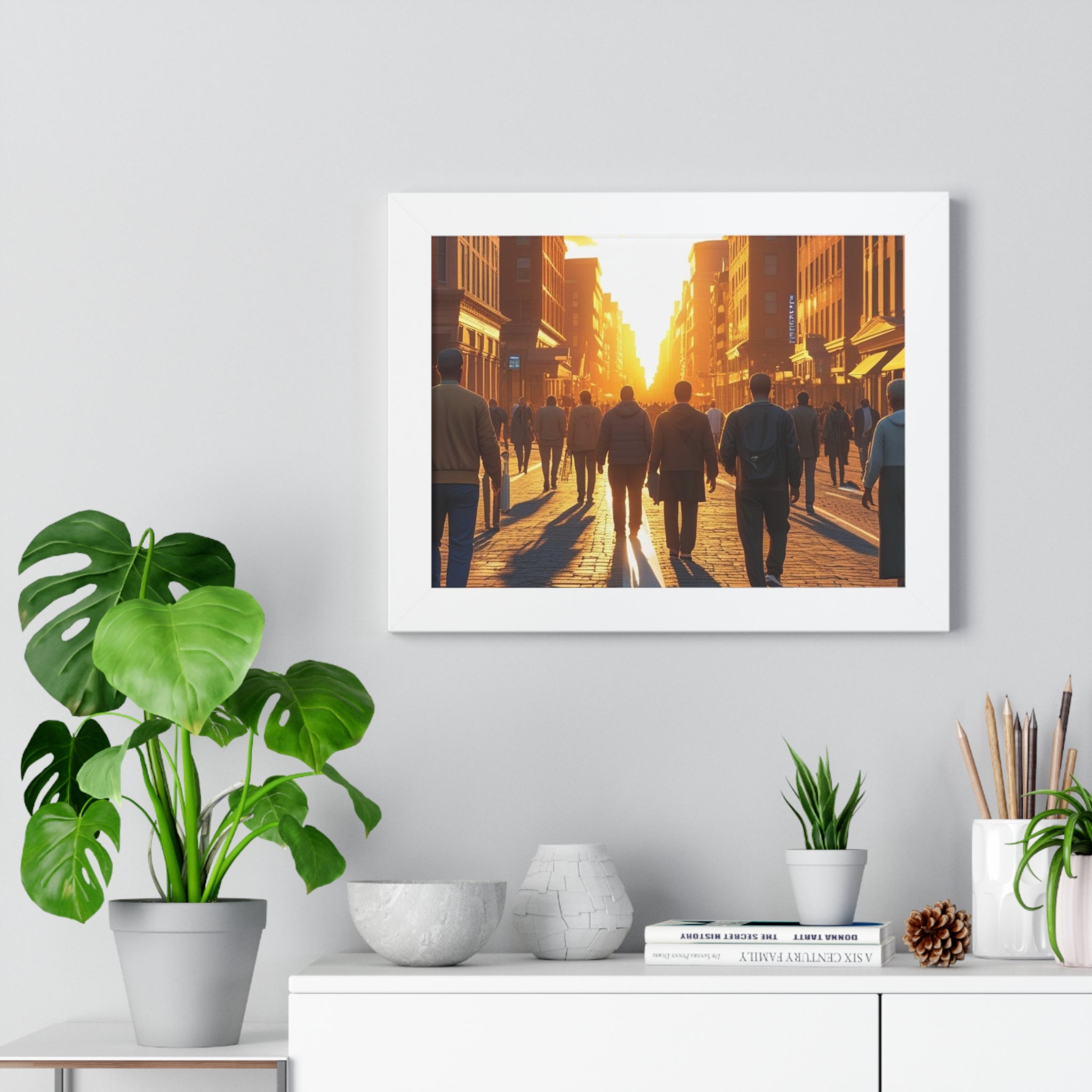 Sunset Cityscape Framed Poster, Urban Wall Art
