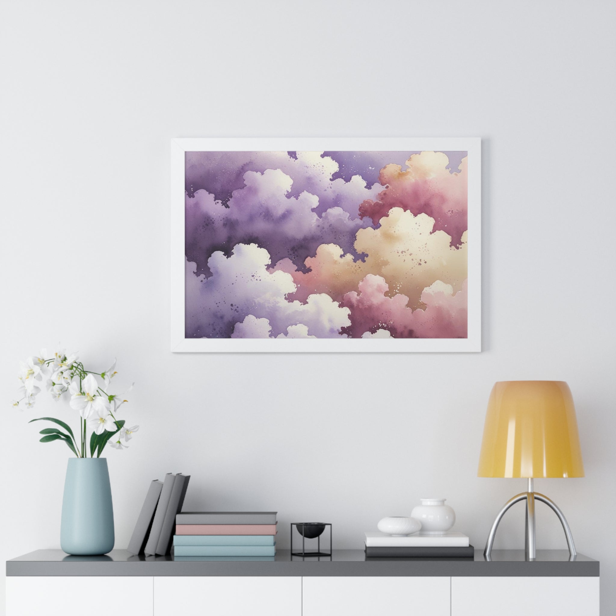 Serene Watercolor Cloud Art Print, Framed Wall Decor