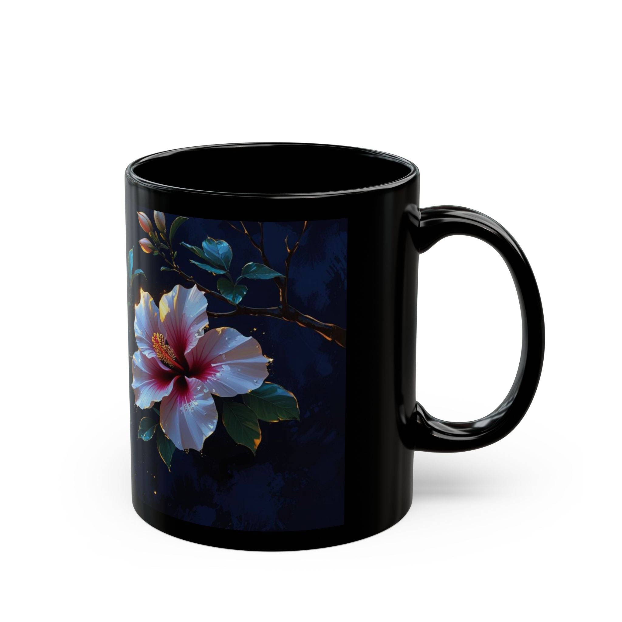 Floral Black Mug with Vibrant Blossoms
