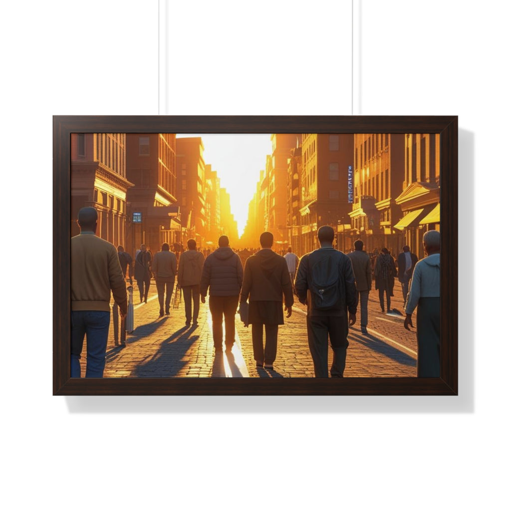 Sunset Cityscape Framed Poster, Urban Wall Art