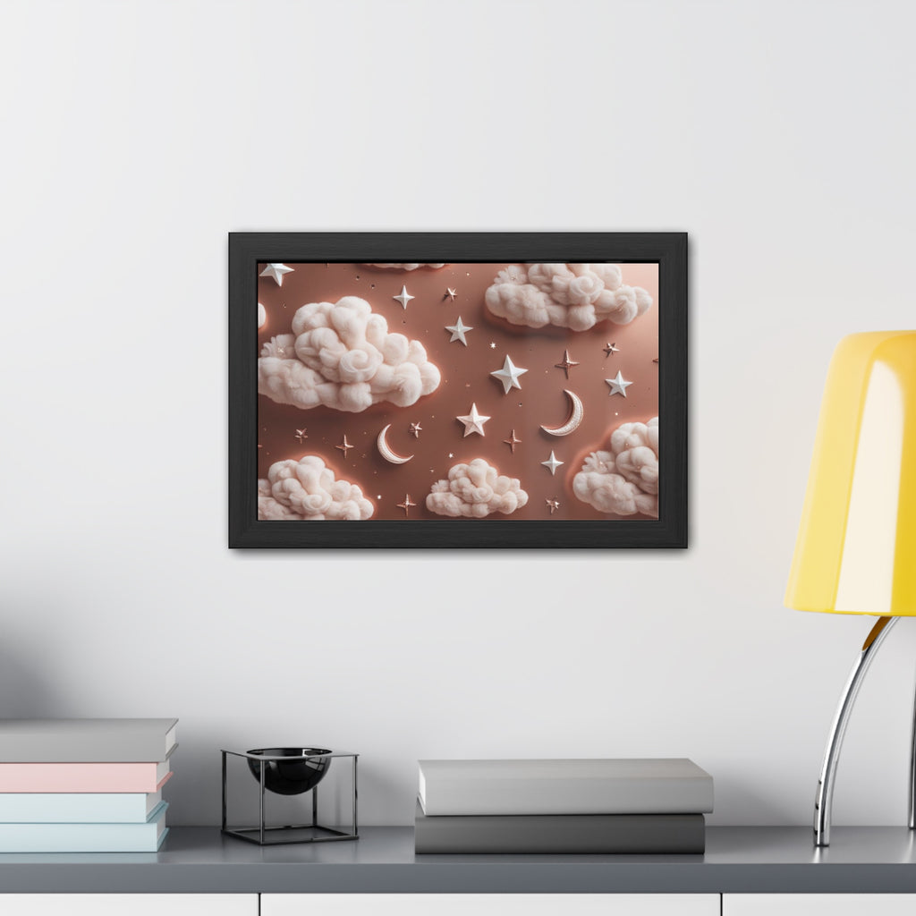 Framed Cloud and Star Poster, Nursery Wall Art, Gift for Baby Shower