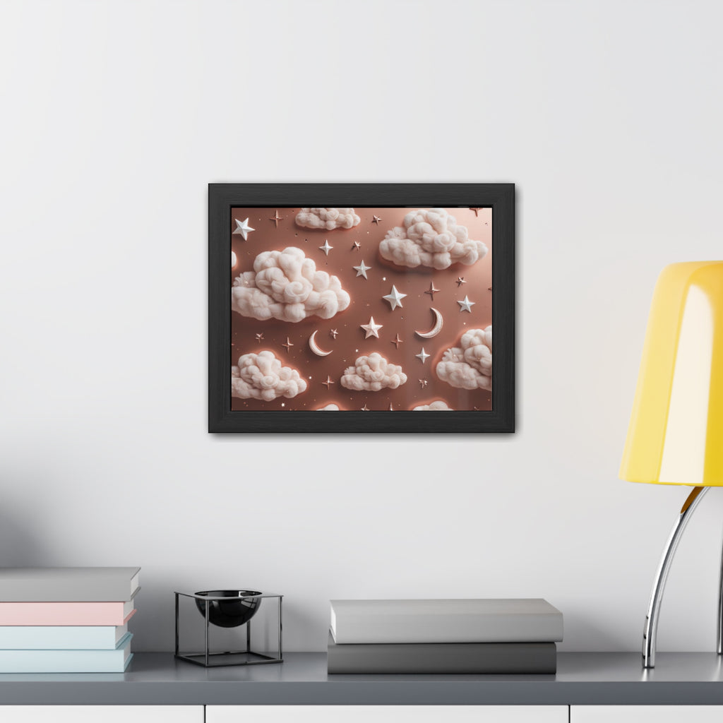 Framed Cloud and Star Poster, Nursery Wall Art, Gift for Baby Shower