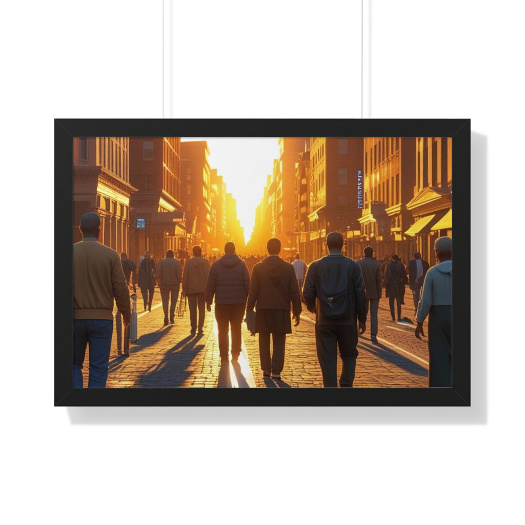 Sunset Cityscape Framed Poster, Urban Wall Art