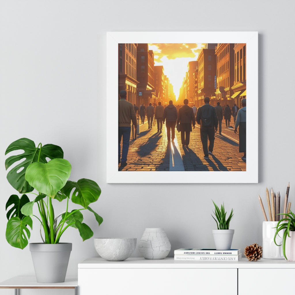Sunset Cityscape Framed Poster, Urban Wall Art