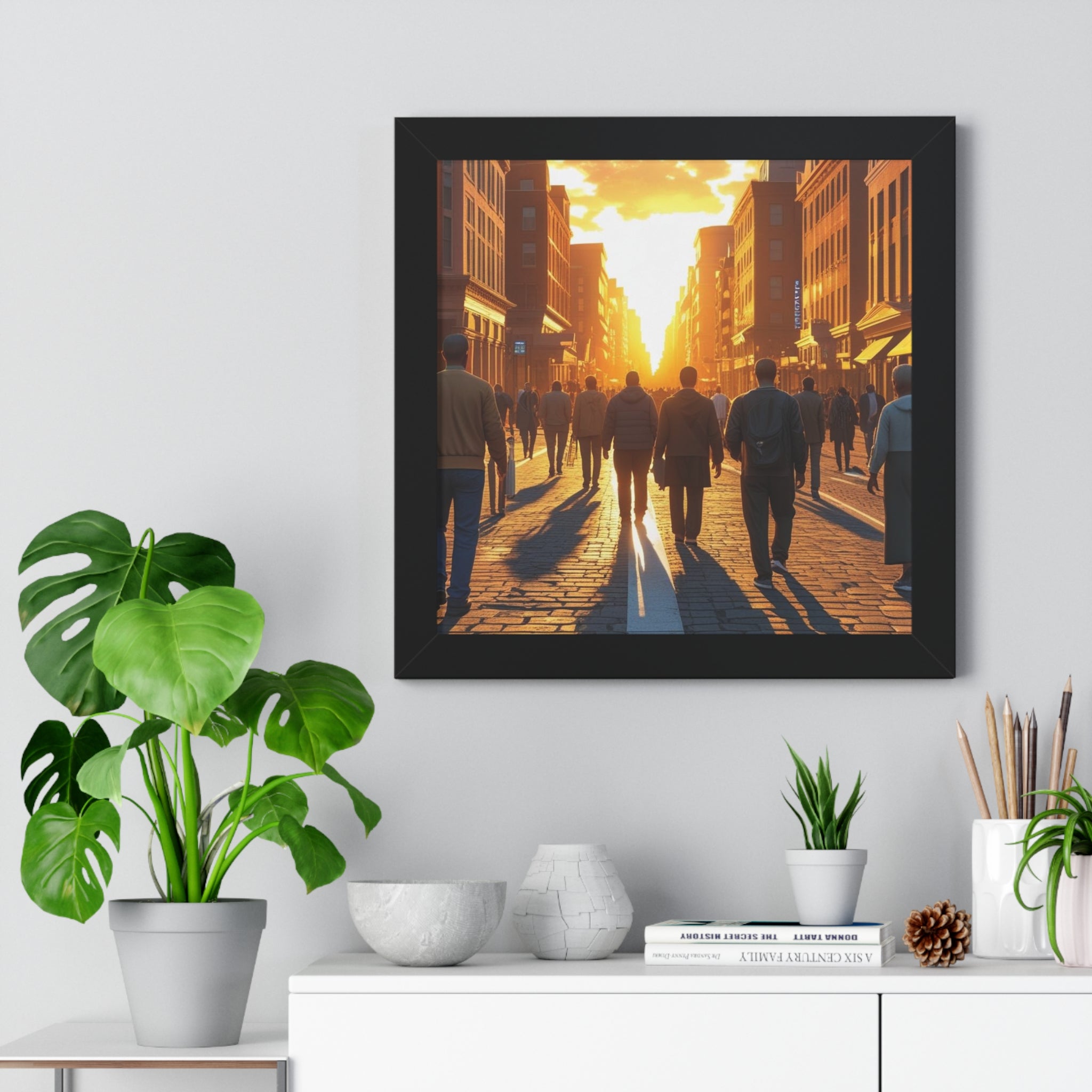 Sunset Cityscape Framed Poster, Urban Wall Art
