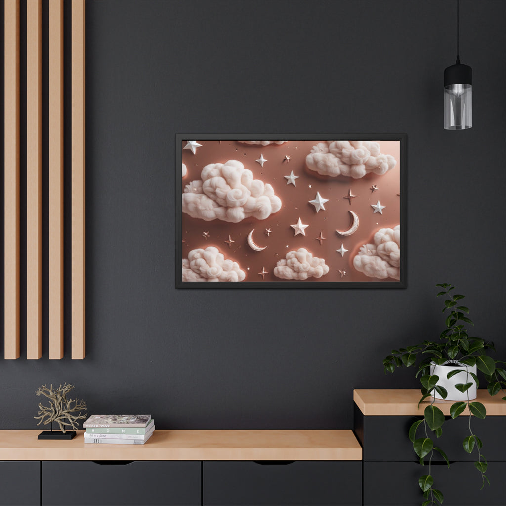Framed Cloud and Star Poster, Nursery Wall Art, Gift for Baby Shower