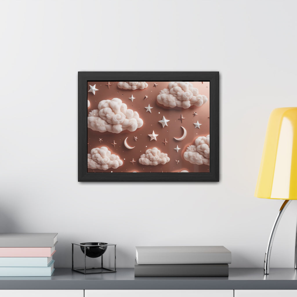 Framed Cloud and Star Poster, Nursery Wall Art, Gift for Baby Shower