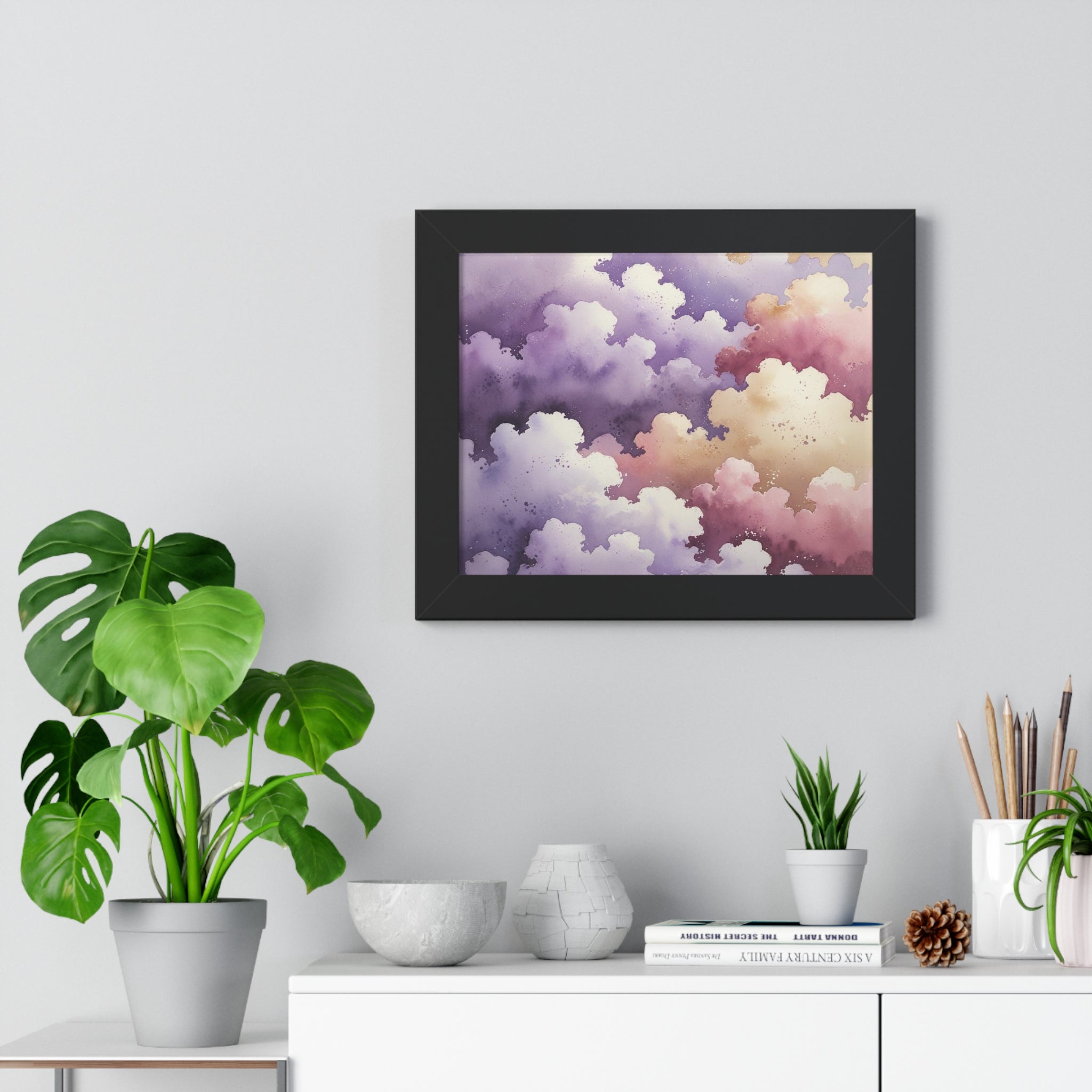 Serene Watercolor Cloud Art Print, Framed Wall Decor