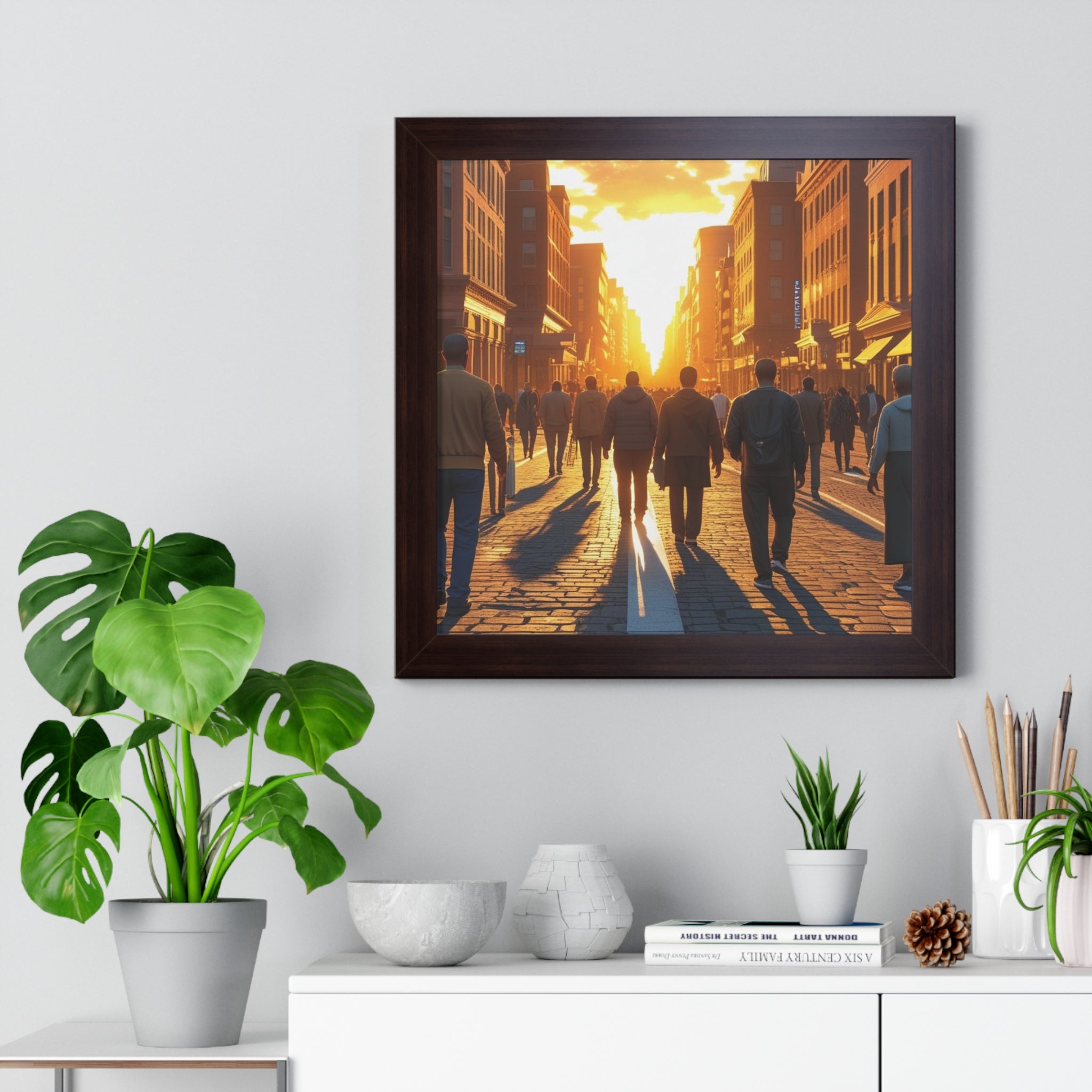 Sunset Cityscape Framed Poster, Urban Wall Art