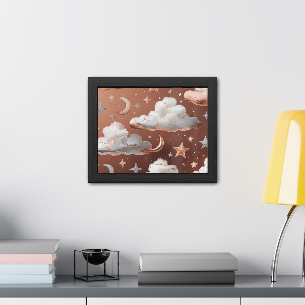 Cozy Celestial Framed Poster, Dreamy Nursery Artwor, Gift for Astronomers