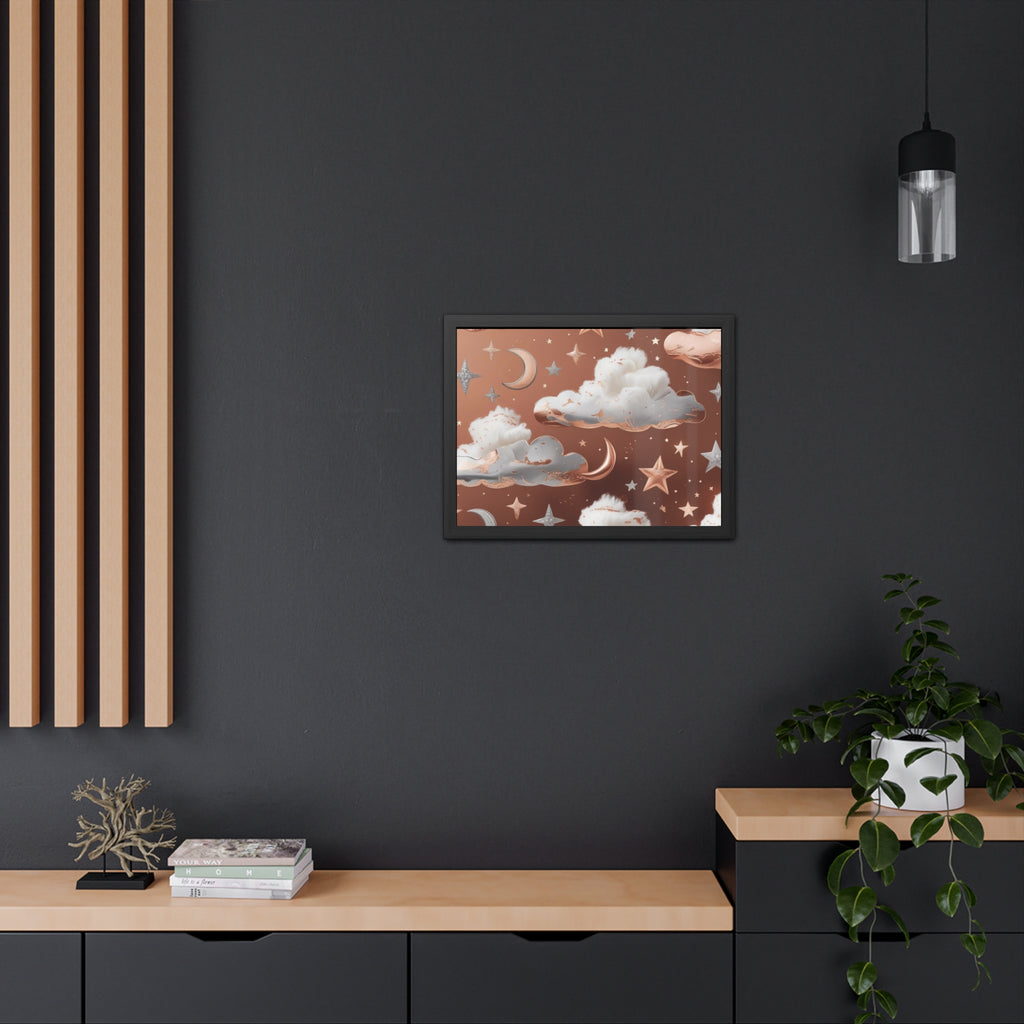 Cozy Celestial Framed Poster, Dreamy Nursery Artwor, Gift for Astronomers