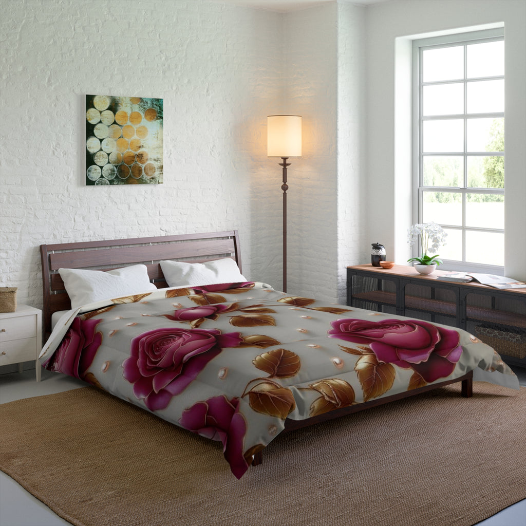 Rose Floral Comforter - Cozy Bedding for Romantic Decor