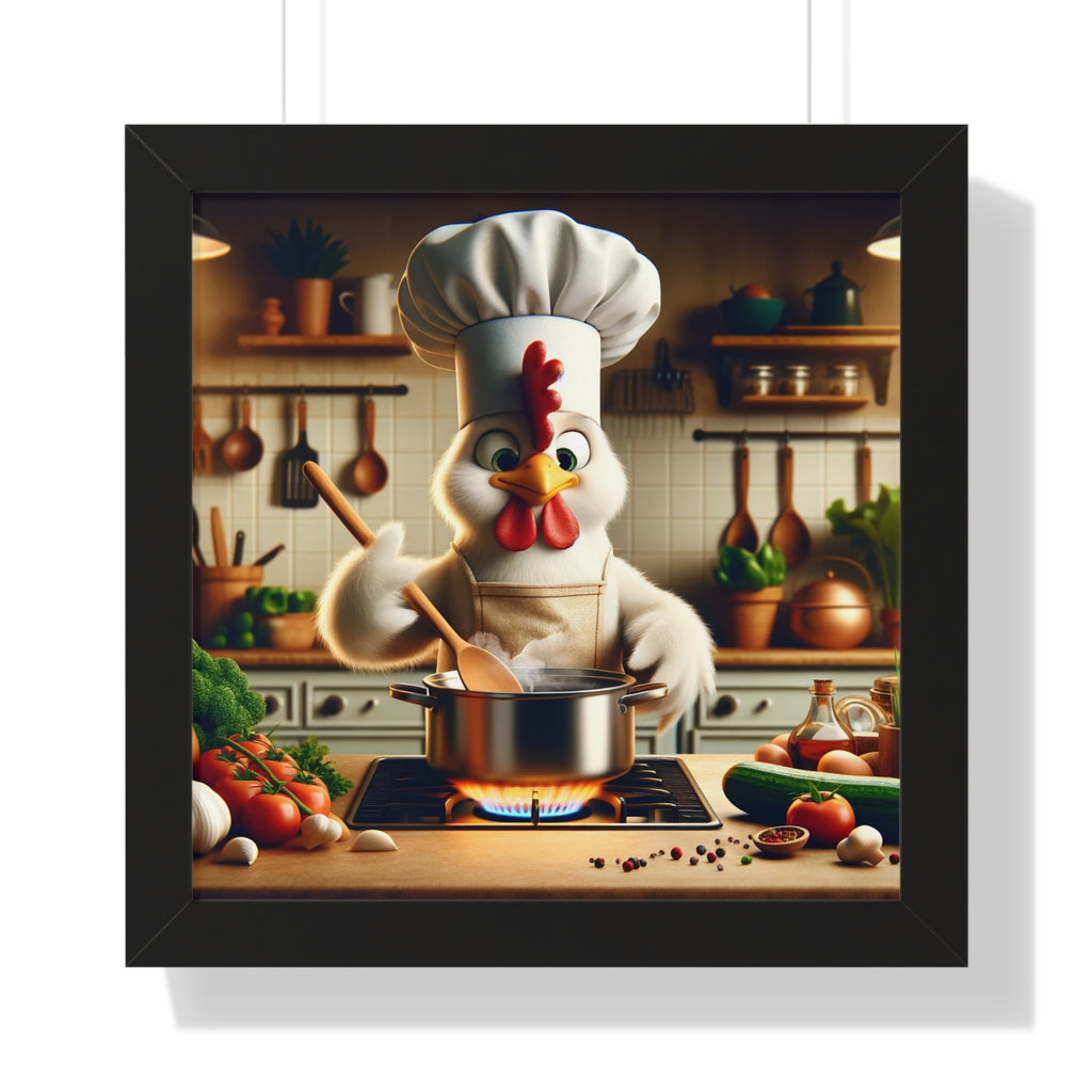 Chef Chicken Poster, Kitchen Decor, Culinary Art
