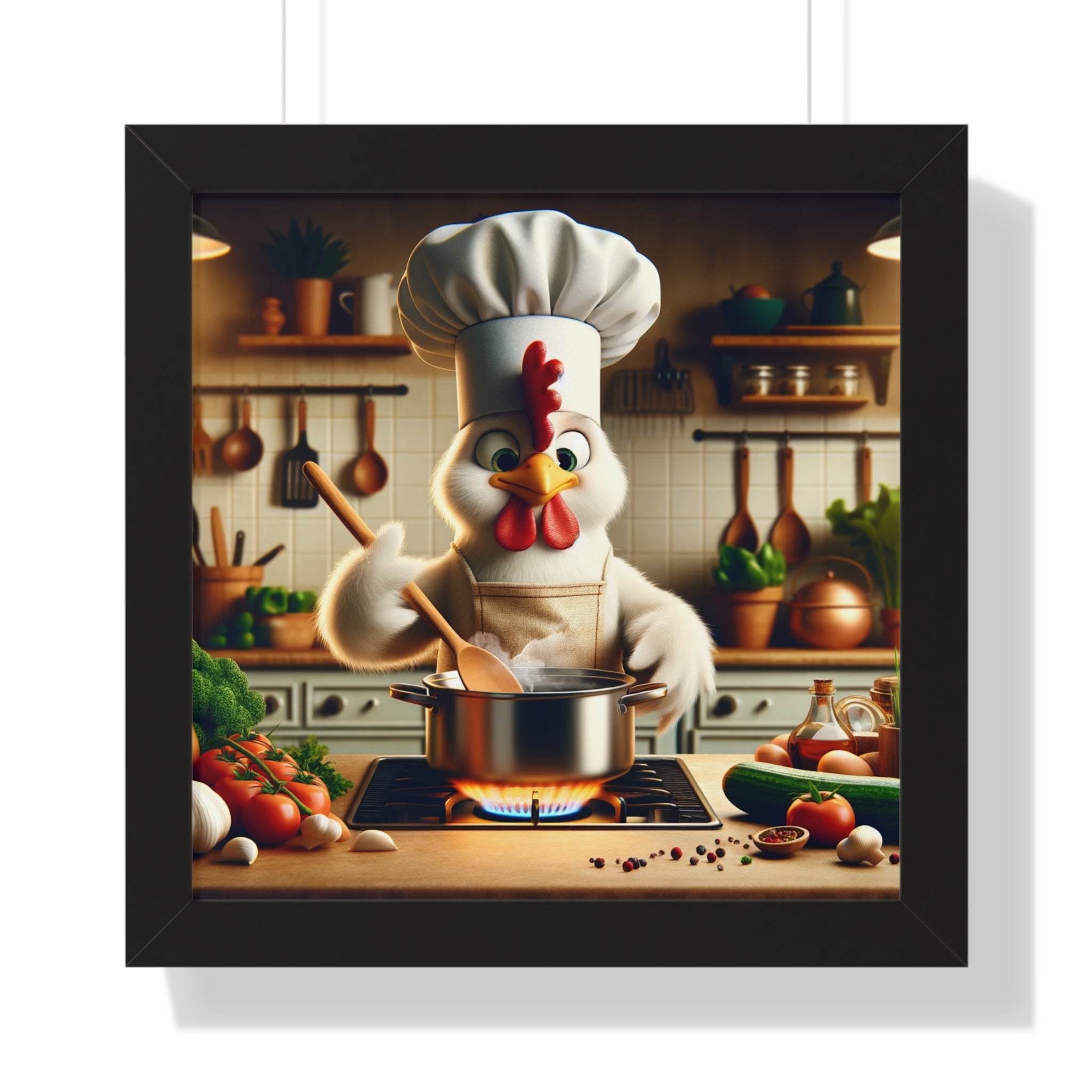 Chef Chicken Poster, Kitchen Decor, Culinary Art