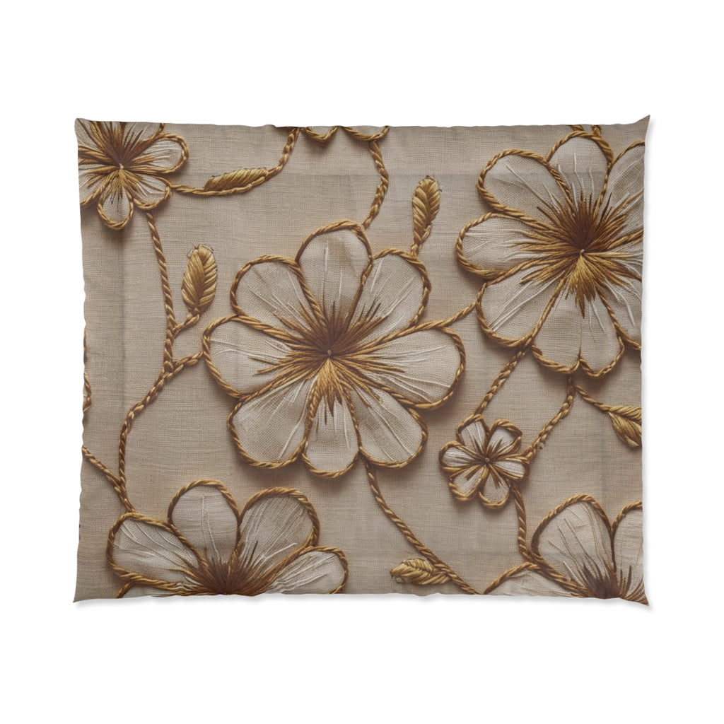 Elegant Floral Comforter Set,Luxury Bed Cover, Flower Embroidered Blanket