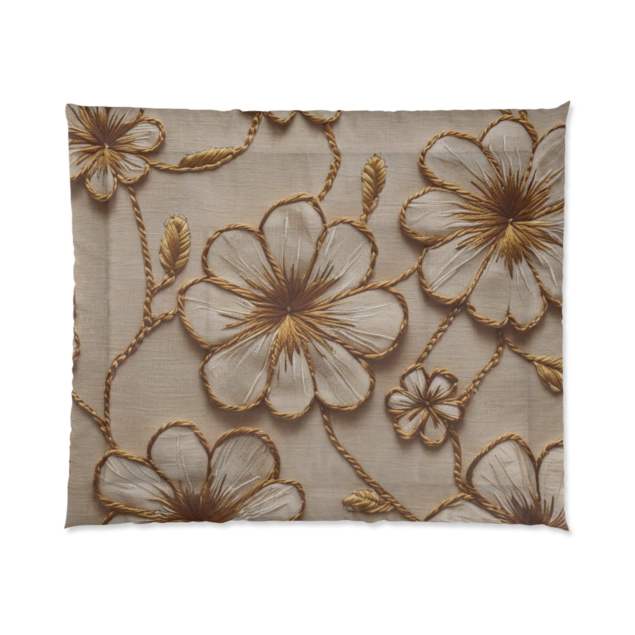 Elegant Floral Comforter Set,Luxury Bed Cover, Flower Embroidered Blanket