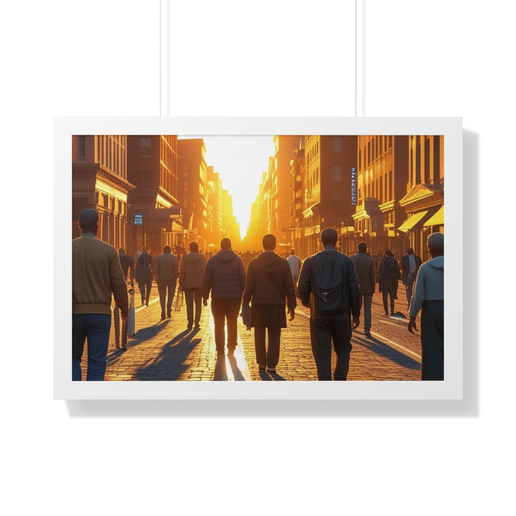 Sunset Cityscape Framed Poster, Urban Wall Art