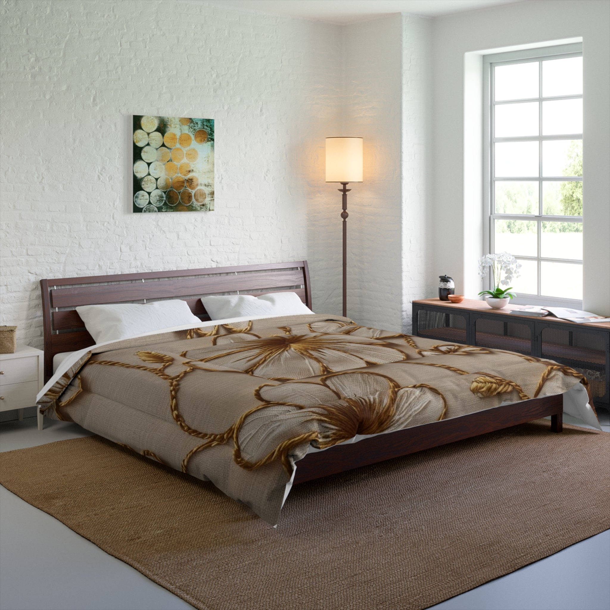 Elegant Floral Comforter Set,Luxury Bed Cover, Flower Embroidered Blanket