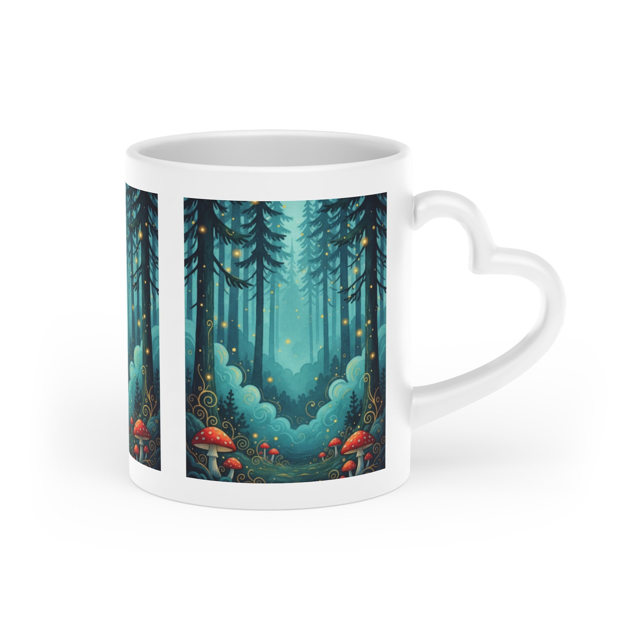 Enchanting Heart-Shaped Mug, Forest Magical Mug, Cozy Nature Drinkware, Ideal for Gift, Home Decor, Coffee Lover's Delight