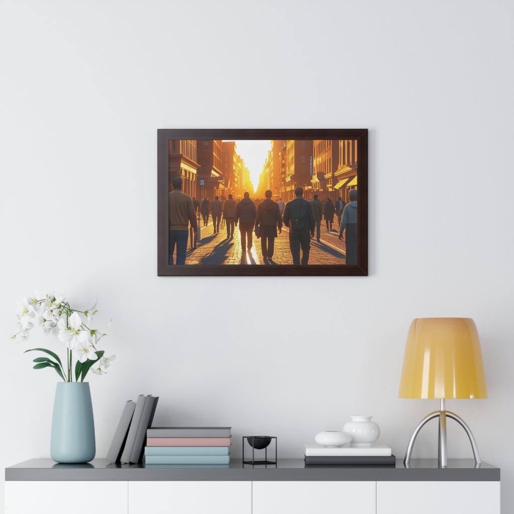 Sunset Cityscape Framed Poster, Urban Wall Art