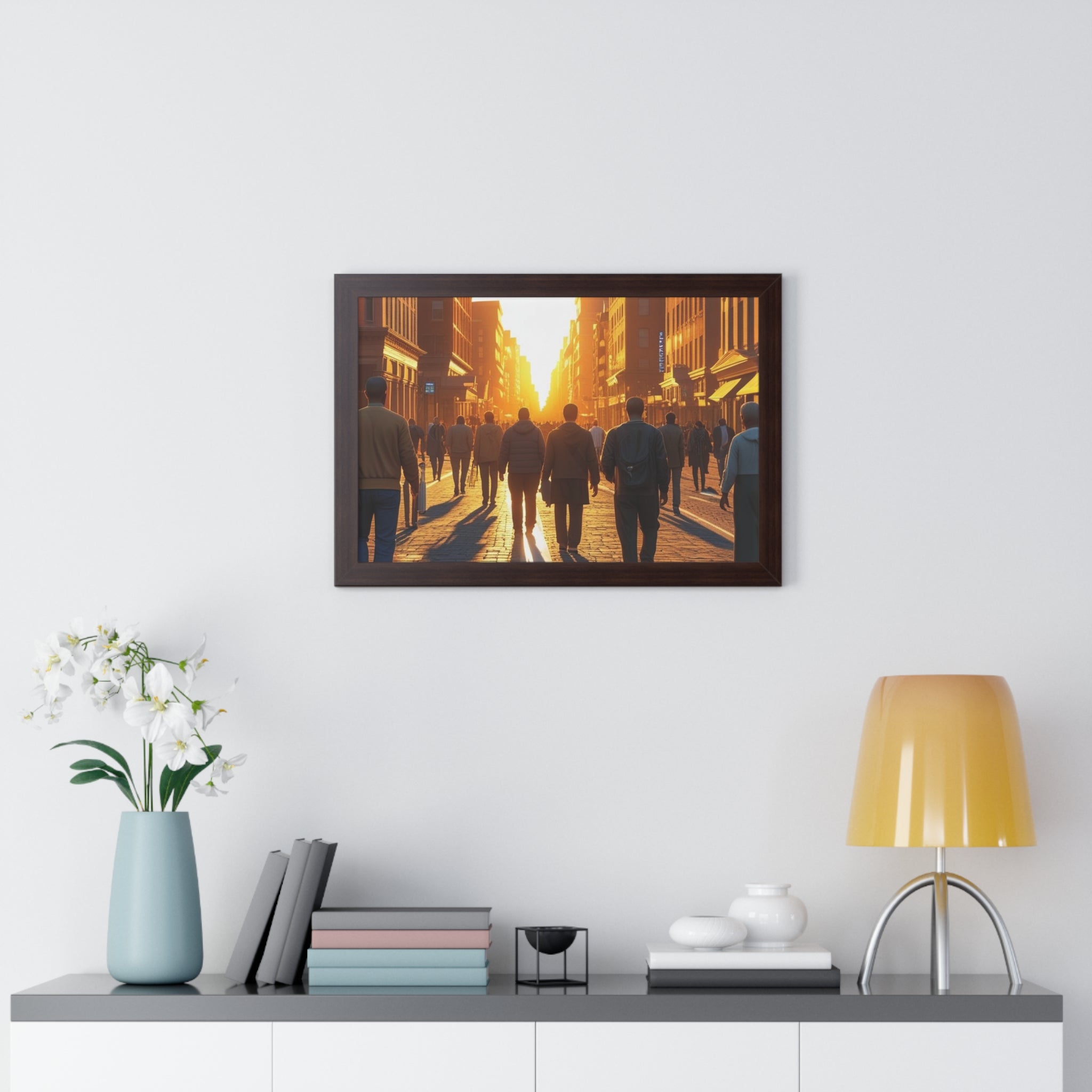 Sunset Cityscape Framed Poster, Urban Wall Art