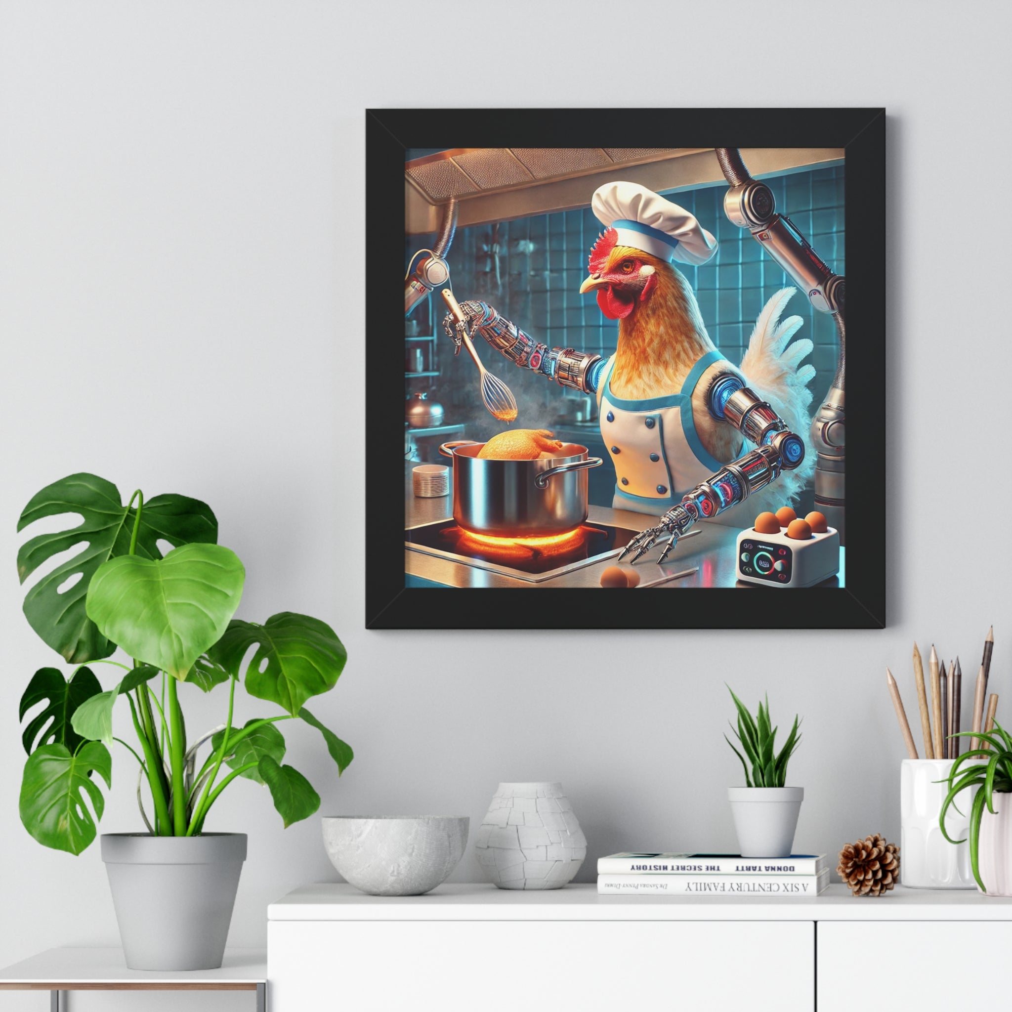 Whimsical Chicken Chef Poster, Culinary Decor