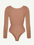 Seamless Long Sleeve Chest Support Tummy Control Thong Bodysuit